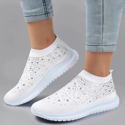 Shining Crystal Flats for Women | Breathable Knit Platform Sneakers - Dhavinci