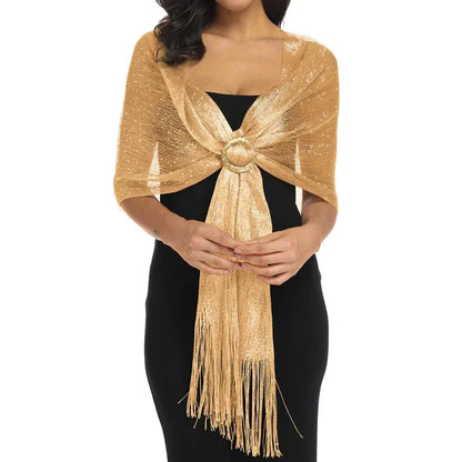 Gold Silver Silk Shawl Shirts For Women Flat Scarf Bride'S Bridesmaid Ball Long Tassel Evening Party Wedding Dress Casual Tunics - Dhavinci