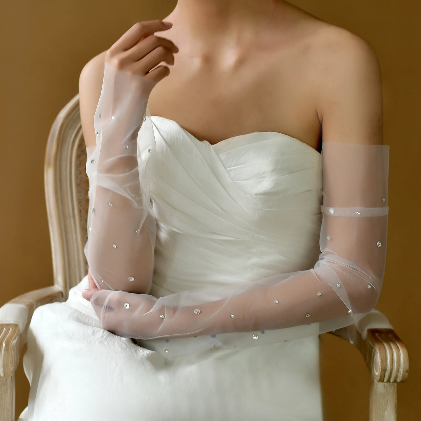 Wedding Dress Sleeve Attachment | Removable Black Tulle Bridal Gloves - Dhavinci