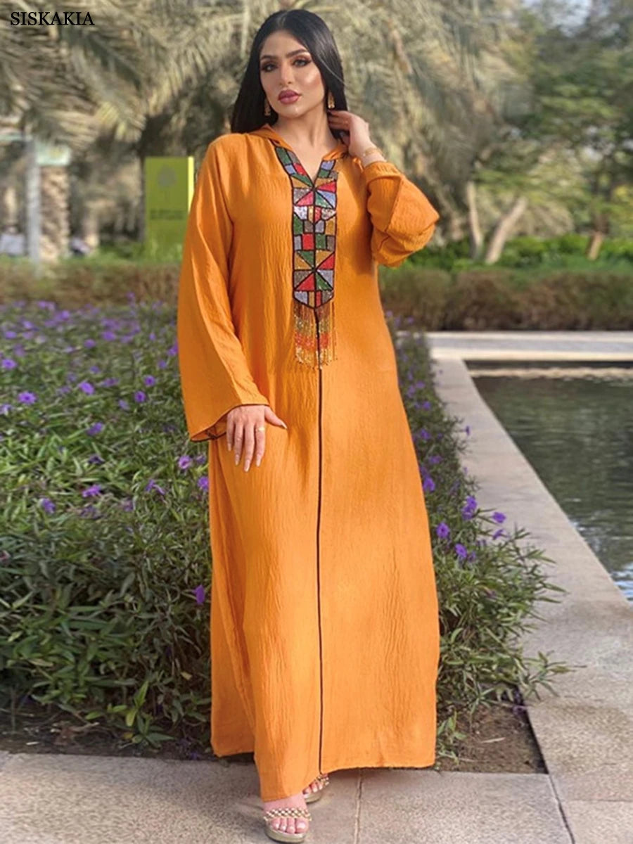 Dubai Abaya 2025 | Hooded Beaded Tassel Kaftan for Women - Dhavinci