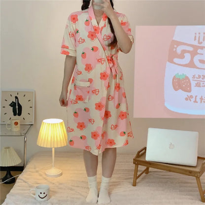 Womens Robe Japanese Style Kimono Pajamas Sleepwear Nightgown Bathrobe Print Bridesmaid Robes Casual Robes Ladies Dressing Gowns - Dhavinci