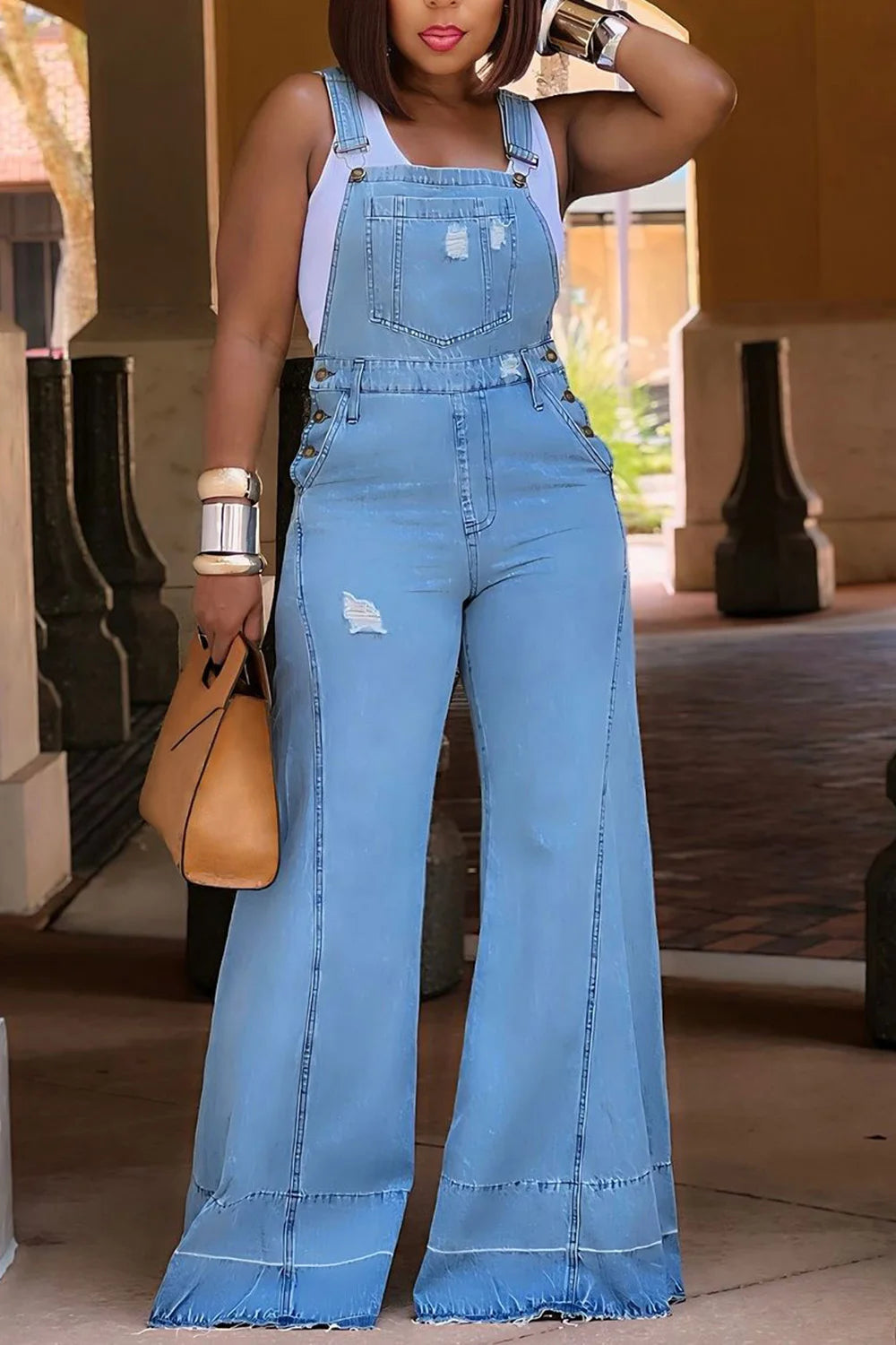 Plus Size Women's Jumpsuit Denim Pockets Overall Rompers Wide Leg Jeans Slim Streetwear Casual Fashion Jumpsuit for Women's - Dhavinci