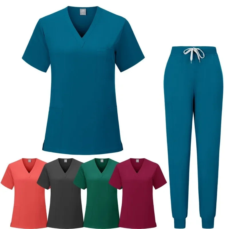 Nurse Uniforms Woman Short Sleeve V Neck Top Scrubs Jogger Pants Medical Scrubs Set Women Summer Casual Uniformes Clinicos Mujer - Dhavinci