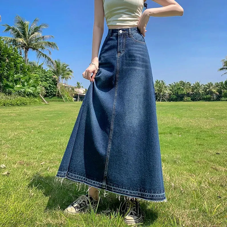 Denim Skirts Women Autumn Streetwear Y2k New High Waist A-line Casual Pocket Female Jeans Skirts Korean Style Ladies Skirt - Dhavinci