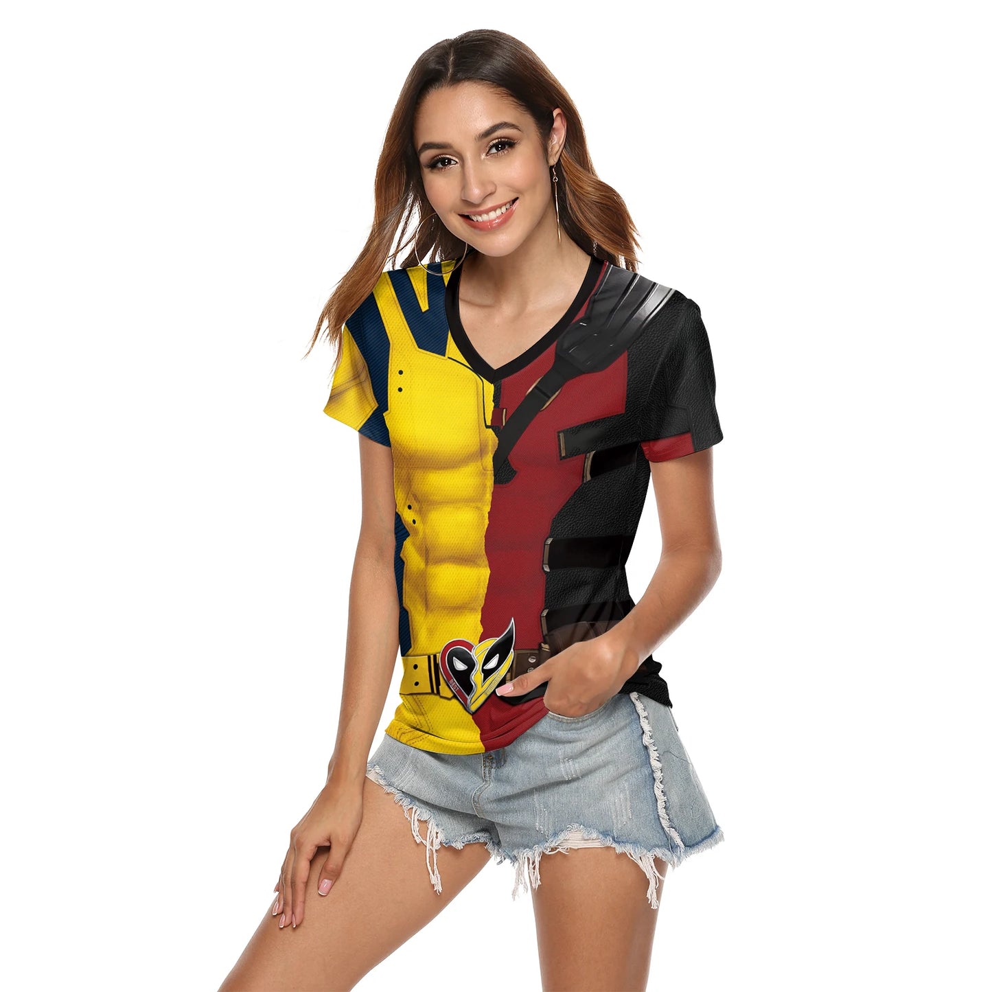 Deadpool Women’s Cosplay T-Shirt | Wolverine Printed Party Top - Dhavinci