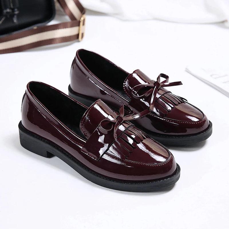 Black Patent Leather Loafers for Women | Casual Platform Flats - Dhavinci