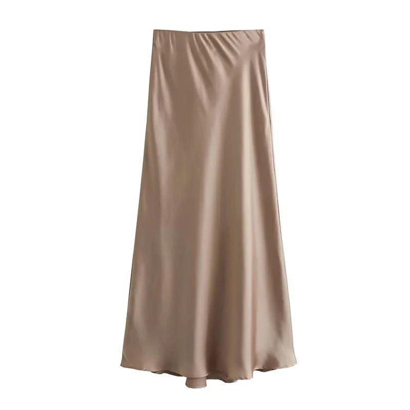 2025 Y2K High-Waisted A-Line Satin Skirt for Women | Casual Spring Skirt - Dhavinci