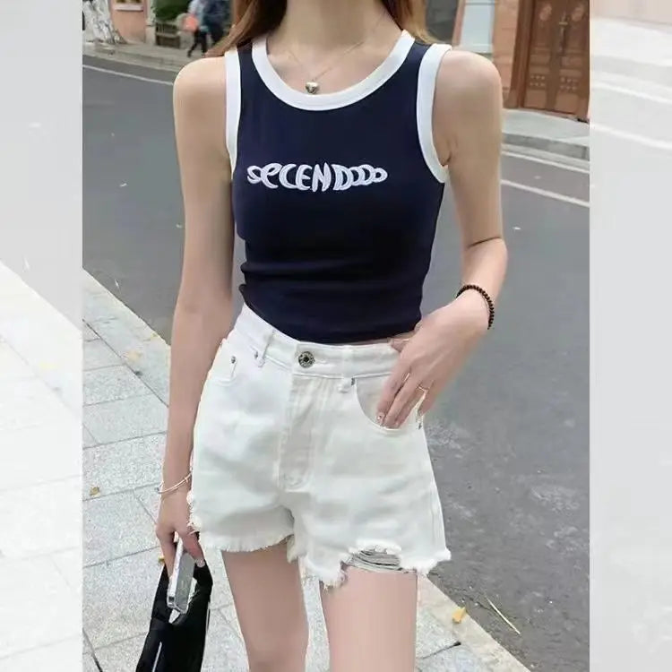 Y2K Embroidery Crop Top for Women | Aesthetic Knit Tank Vest - Dhavinci