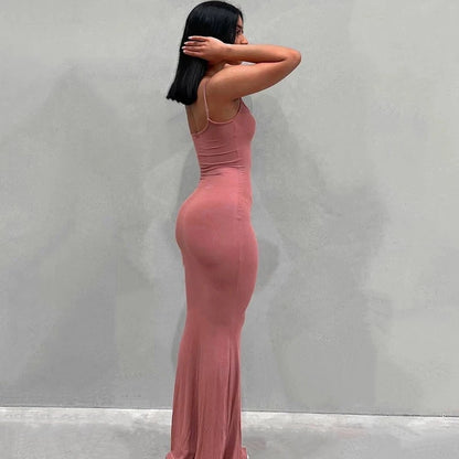 Satin Slip Sleeveless Backless Maxi Dress Women 2023 Y2K Summer Bodycon Elegant Sexy Outfits Ladies Birthday Party Club Sundress - Dhavinci