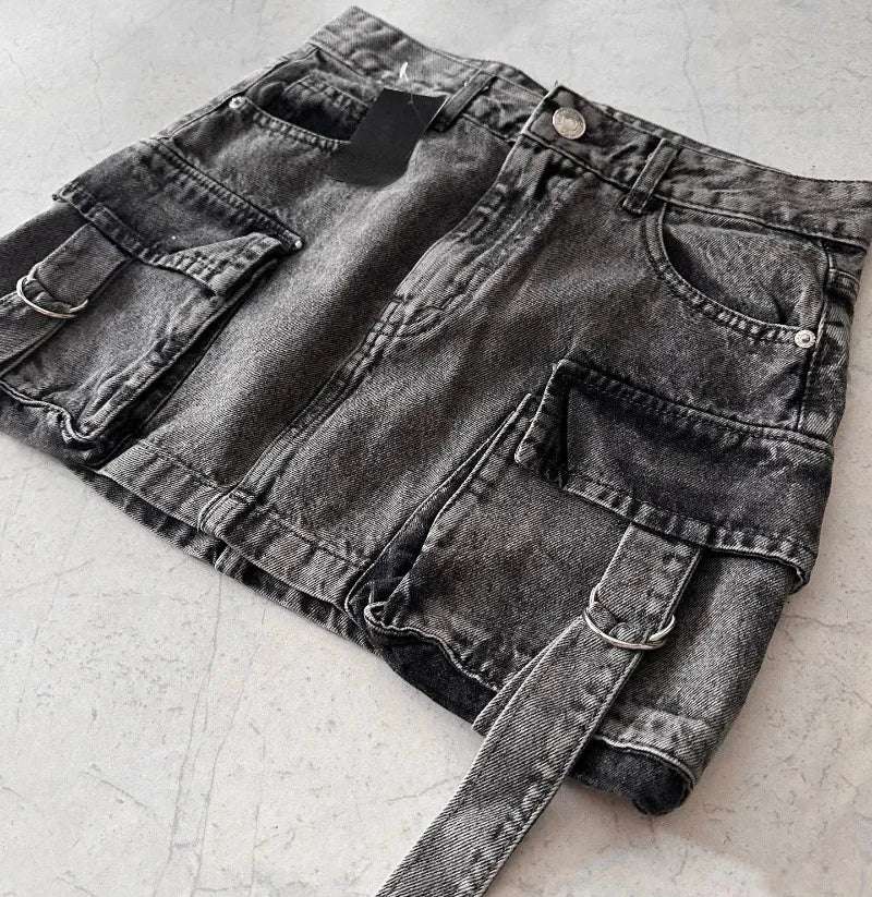 Vintage Goth Brown Mini Skirt | Y2K Fashion Denim Streetwear for Women - Dhavinci