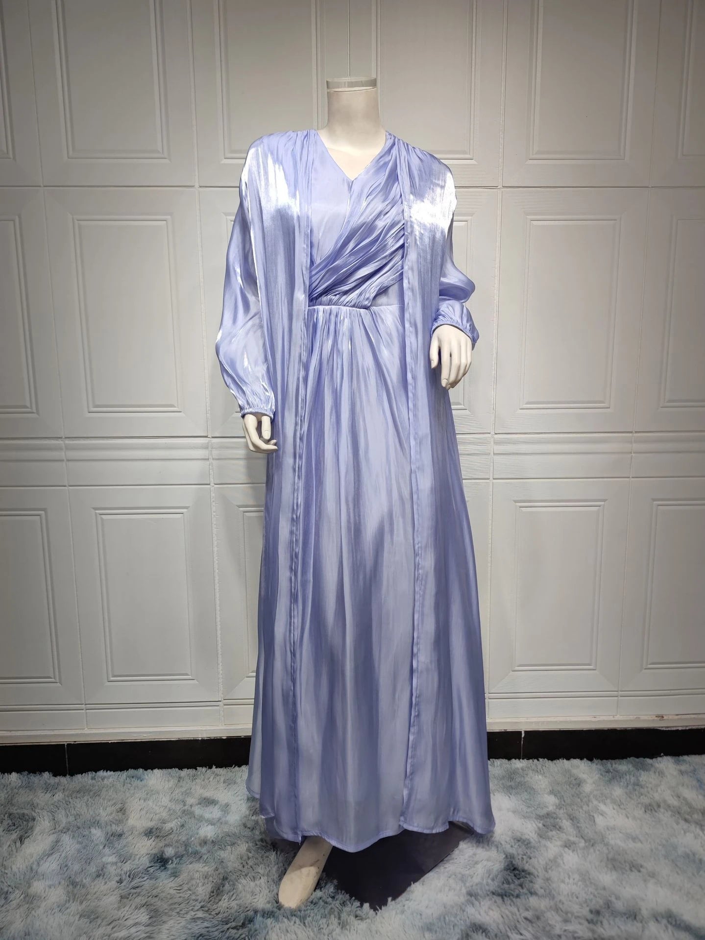 Morocco Party Dress 2 Piece Set | Silky Satin Eid Caftan Abaya - Dhavinci