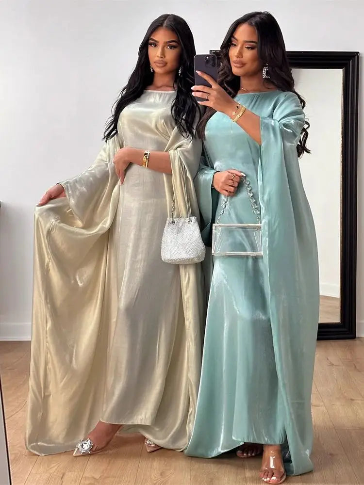 Ramadan Summer Batwing Sleeve Satin Butterfly Abaya Islam Muslim Maxi Dress Kebaya Women Kaftan Robe Musulmane Femme Vestidos - Dhavinci