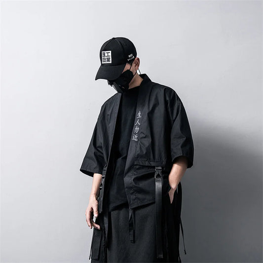 Japanese Black Kimono Cardigan | Samurai Ninja Cosplay Coat - Dhavinci