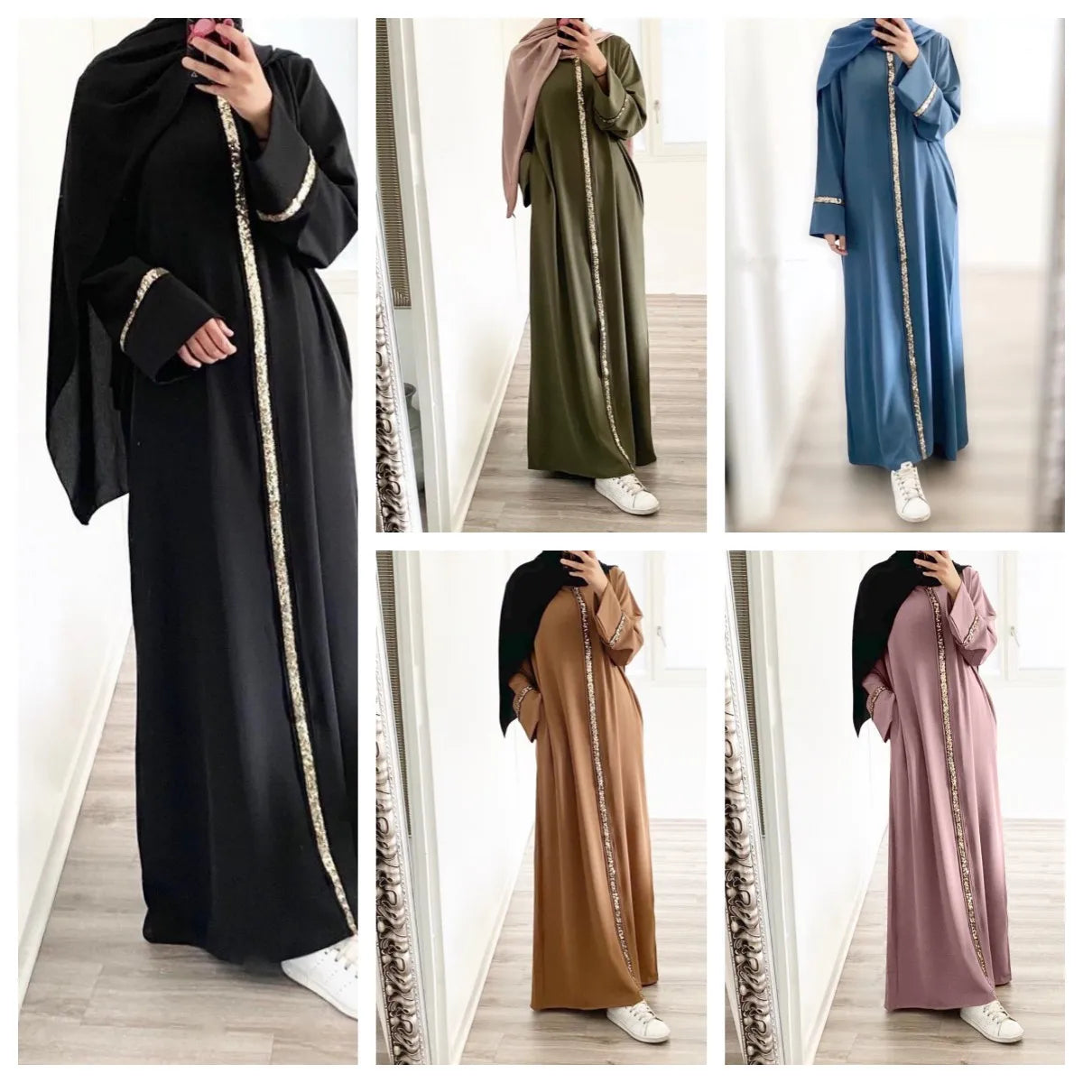 Casual Sequin Muslim Dress Women Solid Chiffon Kaftan Islamic Clothing for Women Arabian Dubai Abayas Vestido Longo Feminino - Dhavinci