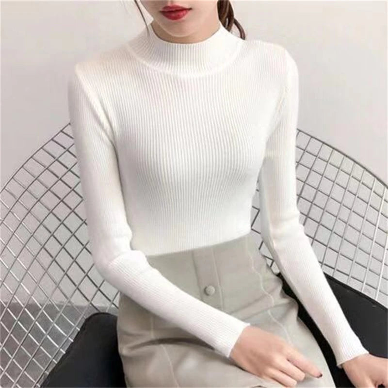 Autumn High Collar Skinny Sweater | Women’s Knit Pullover Tops - Dhavinci