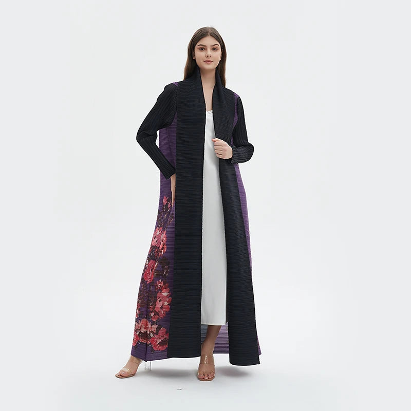 Pleats Pleated Abaya Long Printed Jacket Trench Windbreaker Evening Gown Gown 2024 Autumn New Loose Extended Coat Women Clothing - Dhavinci