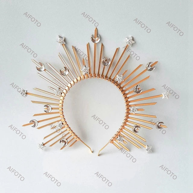 Hair Accessories For Women Photography Props Star Crown Gold Spike Halo Goddess Metal Headband Young Girl Photo Shoot Festival - Dhavinci