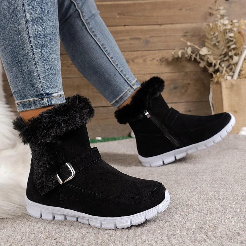 Thick Plush Ankle Boots for Women | Faux Fur Winter Snow Boots - Dhavinci