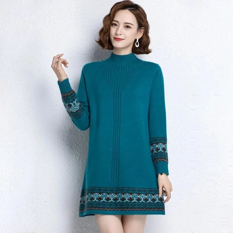 Women's Ethnic Style Knitted Sweater Dress | Retro Pullover - Dhavinci