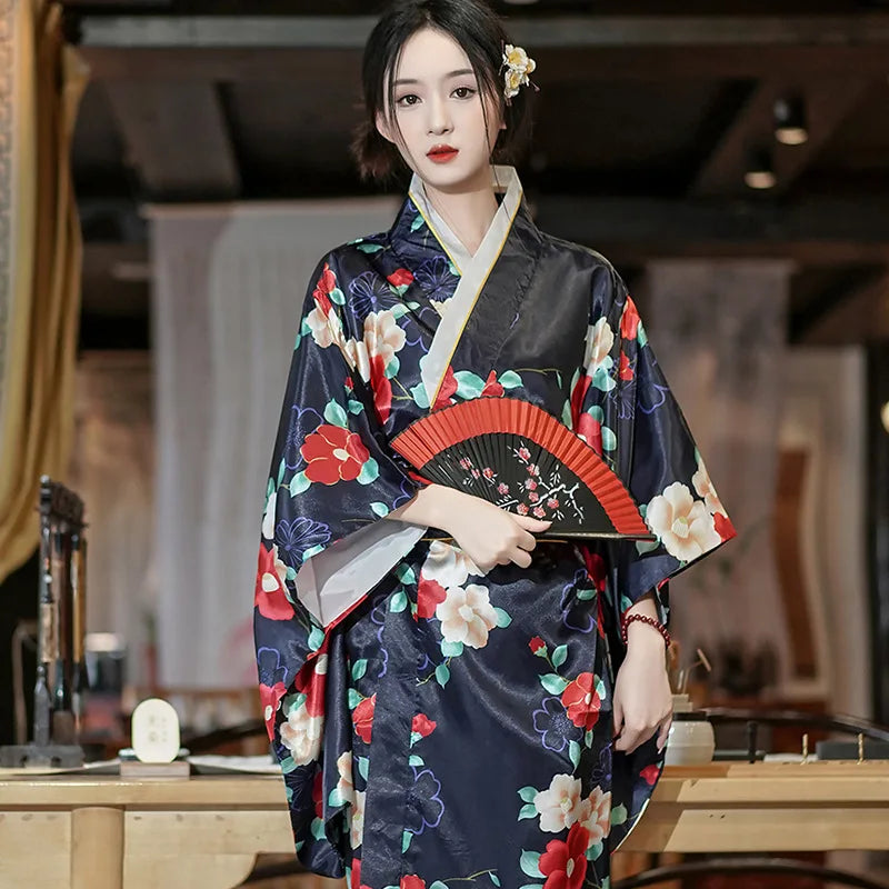 Japanese Traditional Yukata Kimono With Obi Vintage Women Evening Dress Geisha Kimono Vintage Women Stage Show Costume Cosplay - Dhavinci