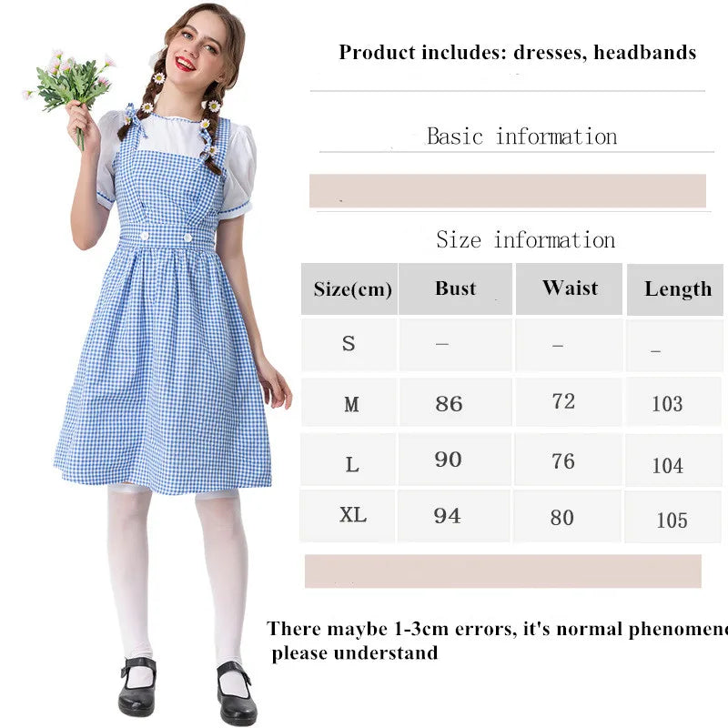 Wizard of Oz Dorothy Cosplay Costume | Blue Plaid Princess Dress - Dhavinci