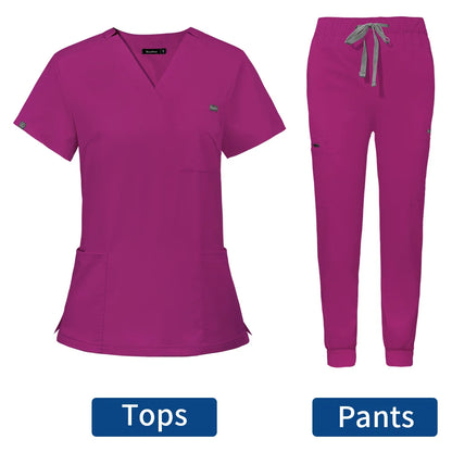 Hospital Doctor Nursing Uniform Women Wholesale Casual Short Sleeved V-neck Jogger Suits Nurse Pharmacy Working Medical Uniforms - Dhavinci