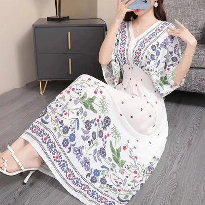 Bohemian floral Fashion Summer Dress 2024 Women Maxi long beach holiday travel Indian Clothes vestidos Para Mujer Vintage Casual - Dhavinci