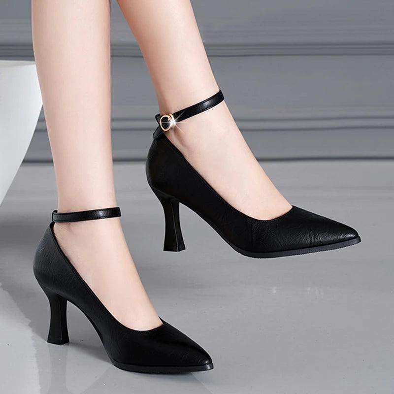 Classic Black Thin Heels Pumps for Women - Pointed Toe Office Shoes - Dhavinci