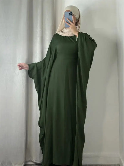 Summer Soft Crepe Like Linen Khimar Butterfly Batwing Abaya Dubai Luxury 2024 Islam Muslim Kaftan Modest Dress For Women Kebaya - Dhavinci