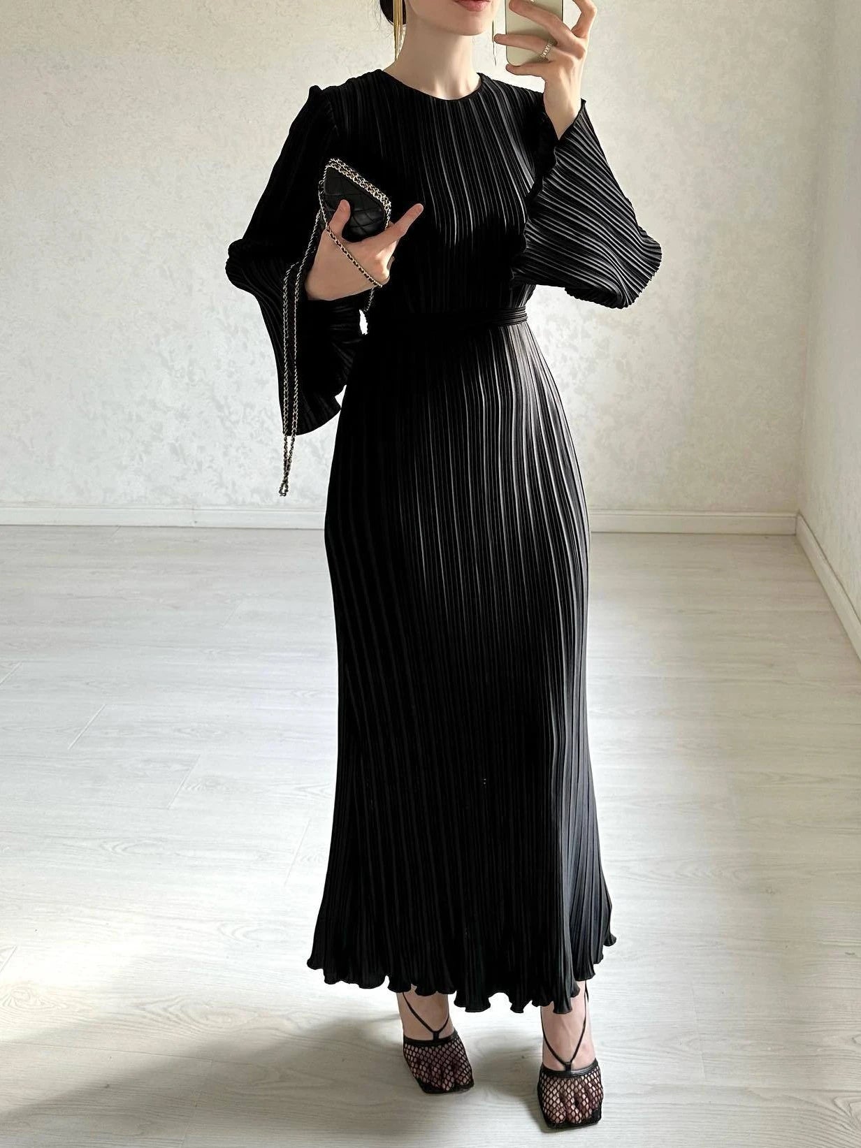 Eid Flare Sleeve Pleated Dress | Modest Muslim Abaya Kaftan - Dhavinci