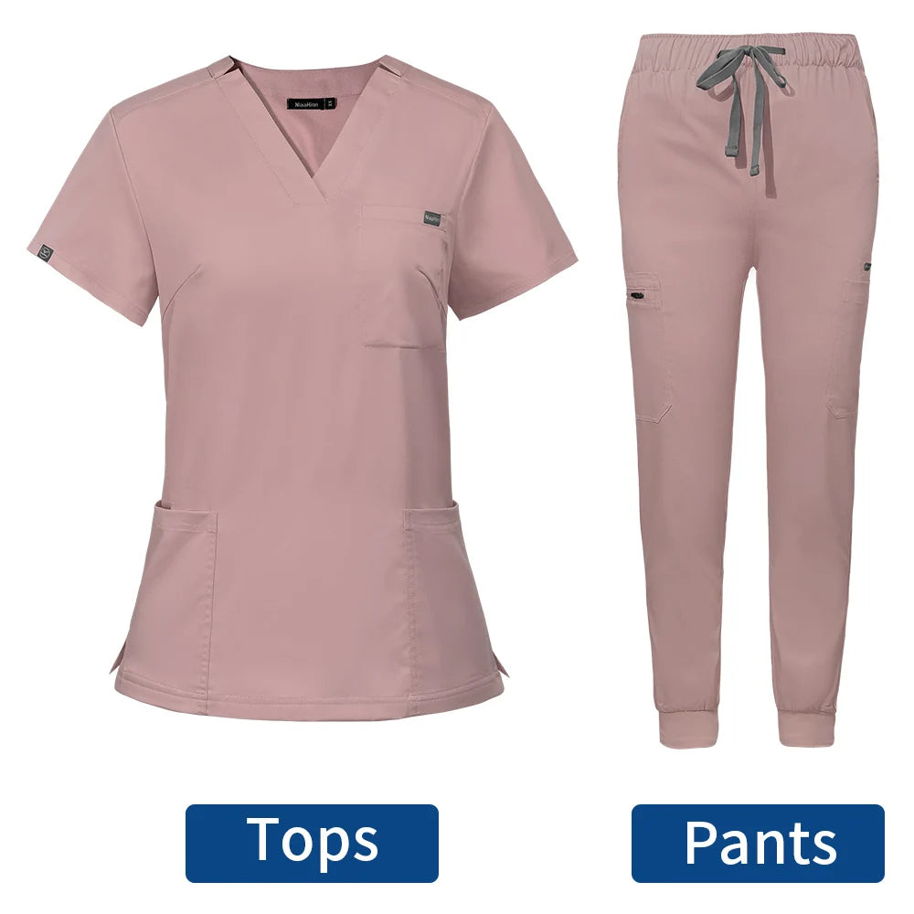 Hospital Doctor Nursing Uniform Women Wholesale Casual Short Sleeved V-neck Jogger Suits Nurse Pharmacy Working Medical Uniforms - Dhavinci