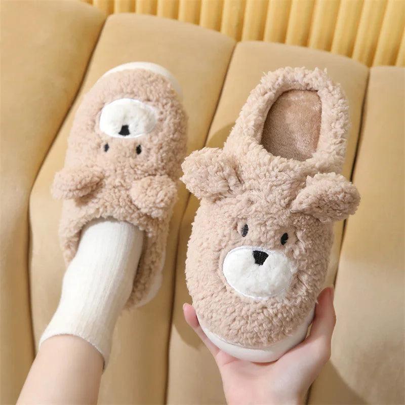 Plush Winter Home Slippers for Women | Soft Baby Bear Non-Slip Fur Slides - Dhavinci