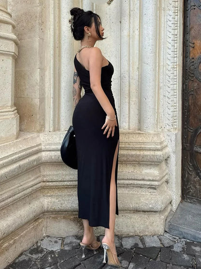 Summer Black New Dress Women Fashion Sexy Split Sleeveless Backless Slim Maxi Dress Female Casual Club Elegant Lady Party Dress - Dhavinci