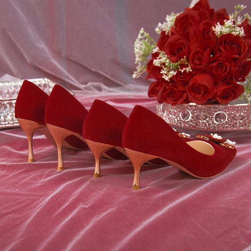 Spring Pearl Flower Wedding Shoes for Brides - Elegant Thin Heels - Dhavinci