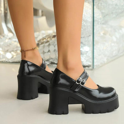 Buckle High Heel Mary Janes for Women | Chunky Platform Pumps - Dhavinci