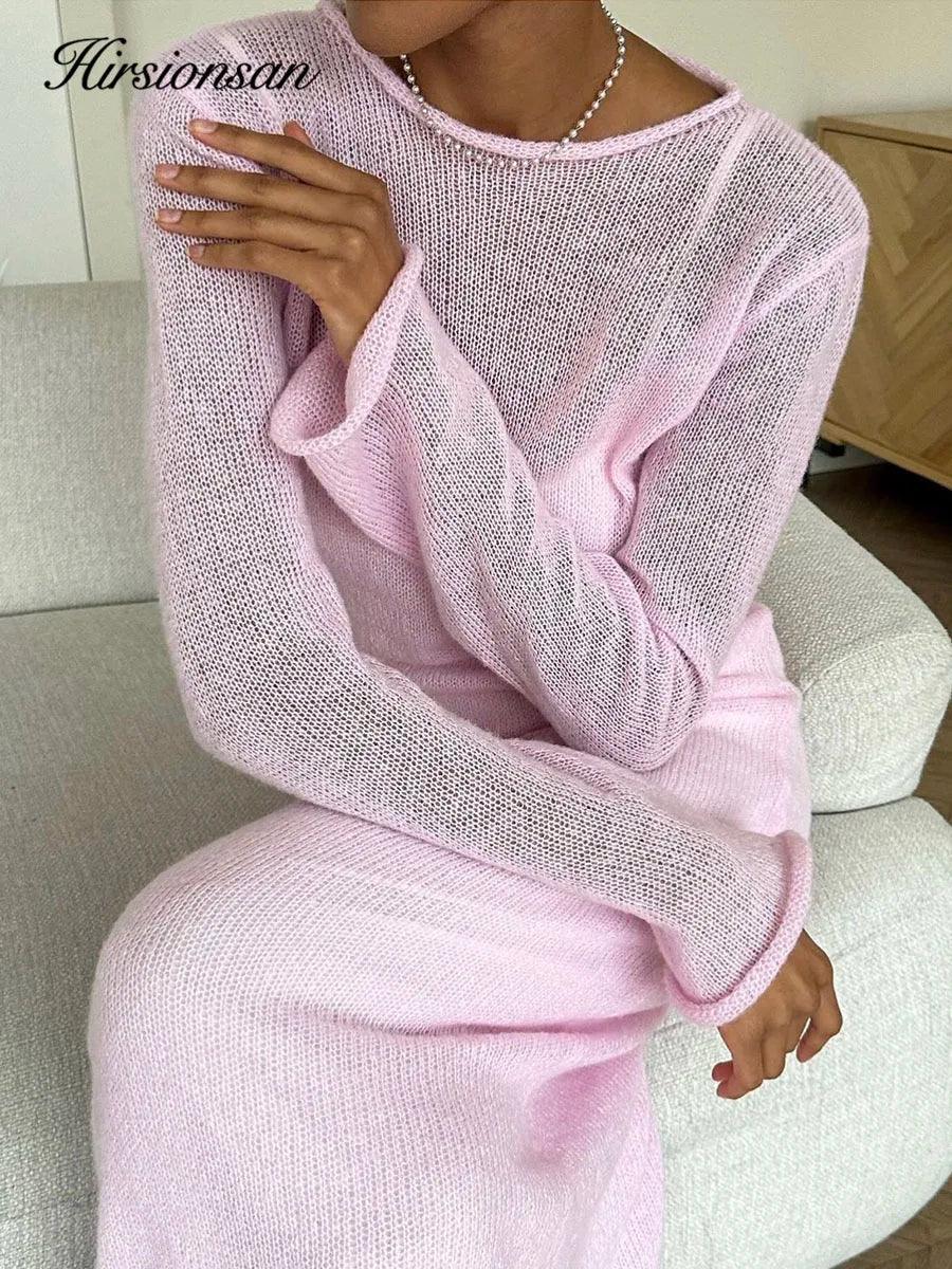 Elegant Knit Long Sweater Dress | Women’s Spring Autumn Chic Style - Dhavinci