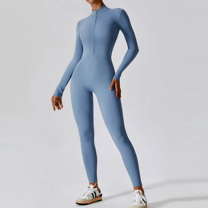 Zipper Long Sleeve Fitness Overalls | Women’s Quick-Dry Yoga Jumpsuit