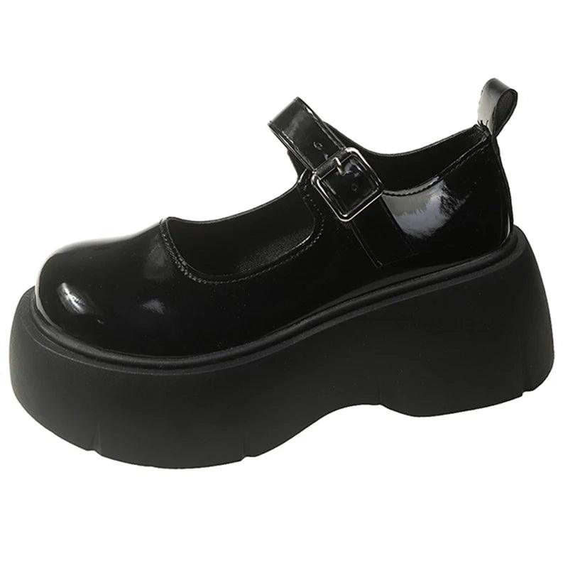 Punk Goth Chunky Platform Mary Janes | Patent Leather Wedge Pumps - Dhavinci