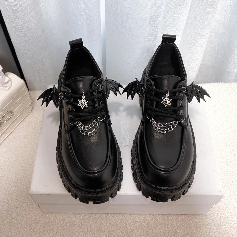 Y2K Punk Platform Shoes for Women | Gothic Metal Chain Leather Pumps - Dhavinci