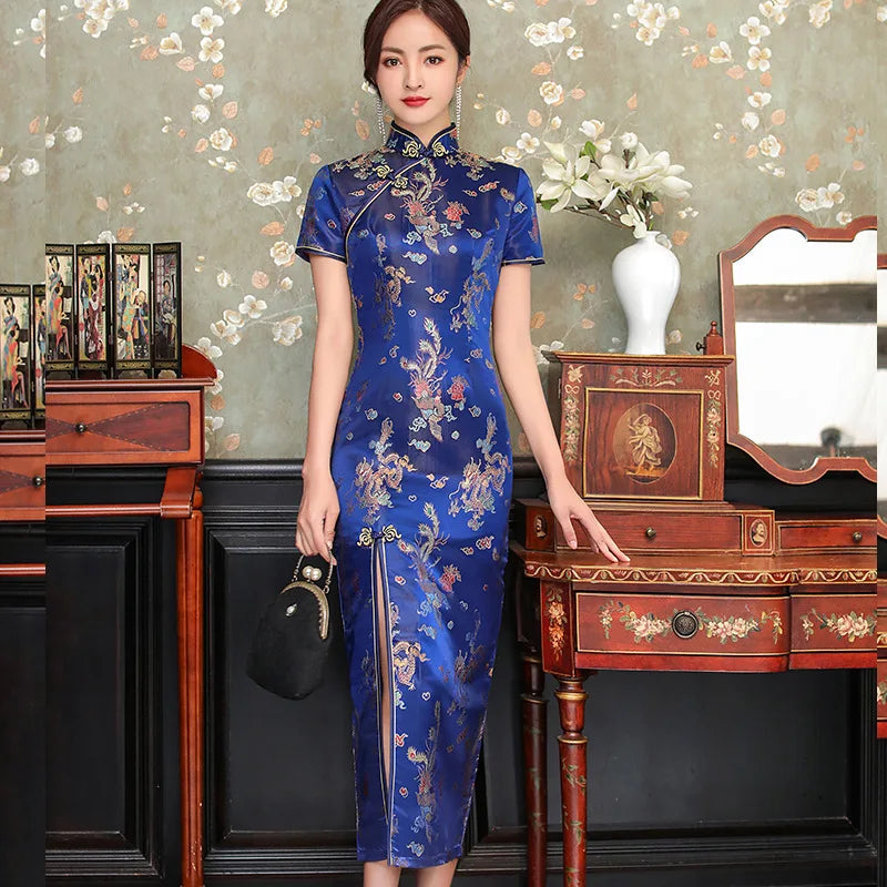 Chinese Style Qipao Sexy Women Plus Size Cheongsam Vintage Classic Chinese Dress Dragon And Phoenix Long Vestidos 4XL - Dhavinci