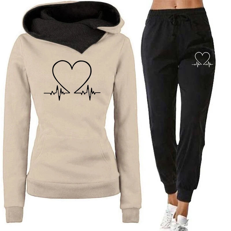 Women's Tracksuit for Autumn & Winter | Warm Hooded Sweatshirt & Jogging Sweatpants - Dhavinci