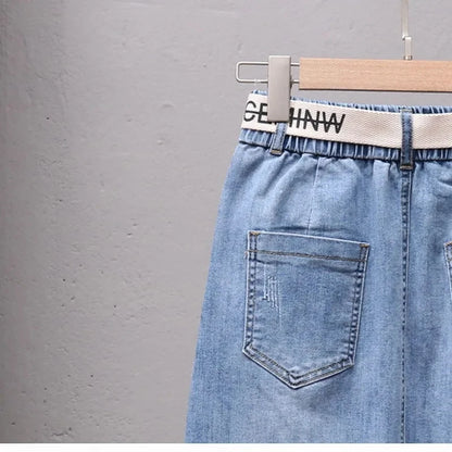 Women's Denim Skirts Spring Summer High-waisted Jeans Skirts Streetwear Female Sexy Sheath Skirts Belt Fashion Split Retro Skirt - Dhavinci