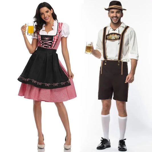 Women Adult Bavaria Oktoberfest Dress Waitress Maid Dress Man Dirndl Lederhosen Beer Carnival Party Outfit Fancy Dress - Dhavinci