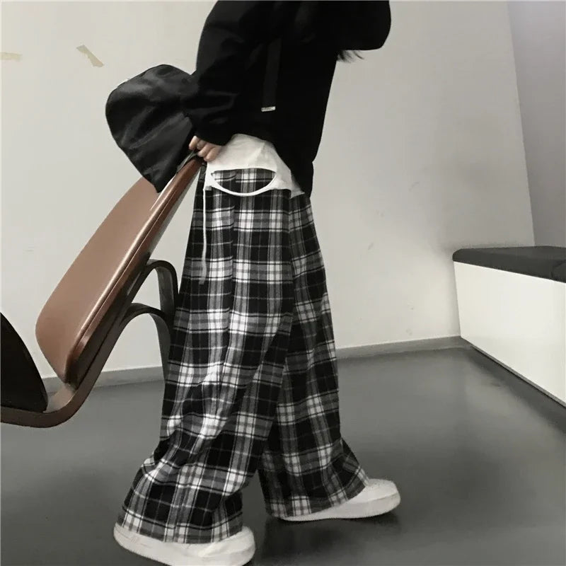 Trendy Black & White Plaid Women’s Pants | Summer Wide-Leg Trousers - Dhavinci