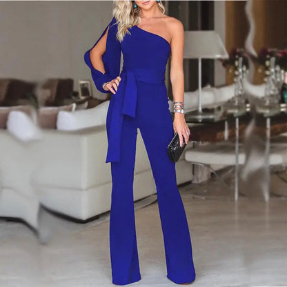 Elegant Ladies Jumpsuit | V-Neck, Lace Embroidered, Wide Leg - Dhavinci