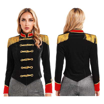 Women Halloween Circus Ringmaster Cosplay Costume Long Sleeve Stand Collar Velvet Jacket Coat for Theme Party Festival Roleplay - Dhavinci