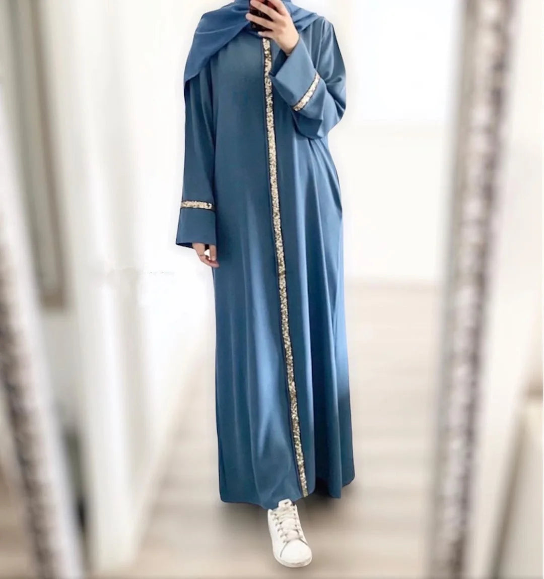 Casual Sequin Muslim Dress Women Solid Chiffon Kaftan Islamic Clothing for Women Arabian Dubai Abayas Vestido Longo Feminino - Dhavinci