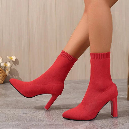 Knitted High Heel Ankle Boots for Women | Pointed Toe Sock Boots - Dhavinci