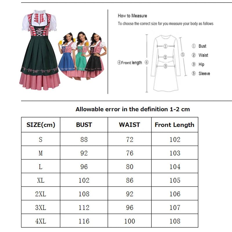 The New Lady Dirndl Oktoberfest Costume Bavarian National Pink Plaid Clubwear Cosplay Carnival Halloween Fancy Party Dress - Dhavinci