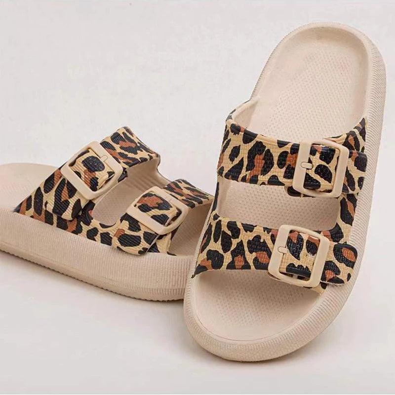 Leopard Print Cloud Slippers for Women - Adjustable & Stylish - Dhavinci